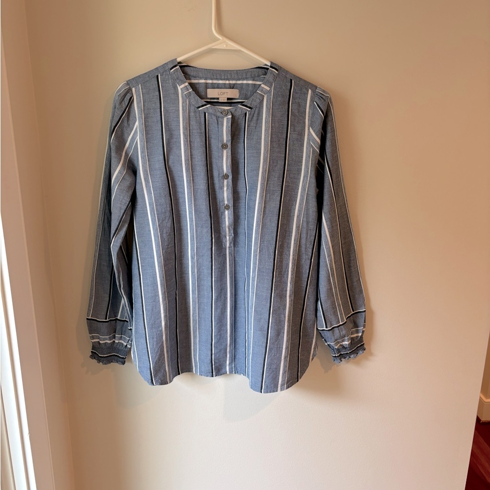 Loft long sleeve striped chambray blouse
